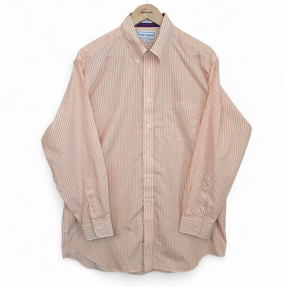 Paul Fredrick Dress Shirt Mens 16.5 33 Orange Button Non Iron 2 Ply Broadcloth